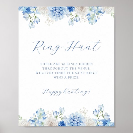 Blue Floral Vrijgezellenfeest Ring Hunt Poster (Voorkant)