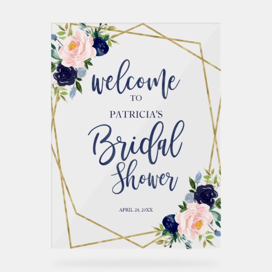 Blue Floral Vrijgezellenfeest Welkom Acryl Bord (Voorkant)