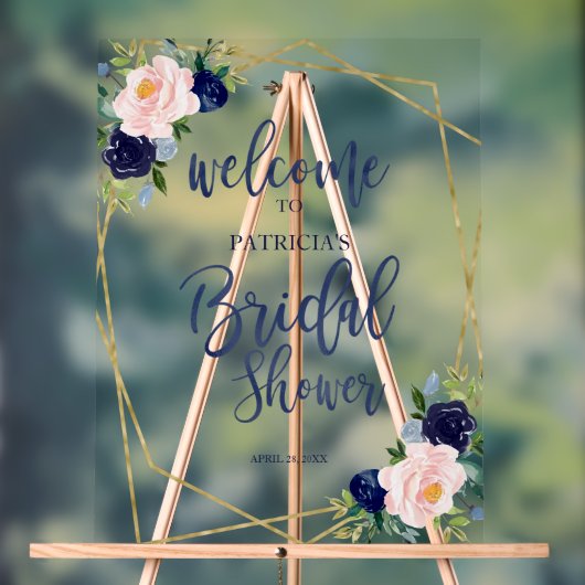 Blue Floral Vrijgezellenfeest Welkom Acryl Bord (Neutraal)