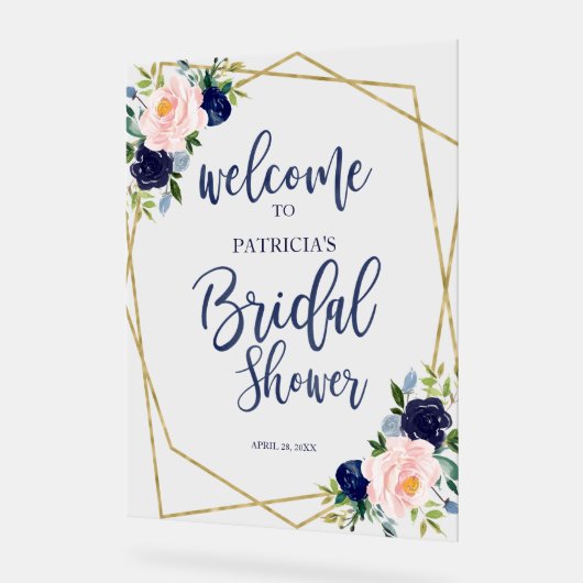 Blue Floral Vrijgezellenfeest Welkom Acryl Bord (Hoek)