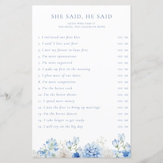 Blue Floral Vrijgezellenfeest zei ze (Voorkant)