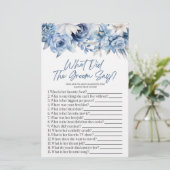 Blue Floral Wat de bruidegom zeggen Vrijgezellenfe Briefpapier (Staand voorkant)