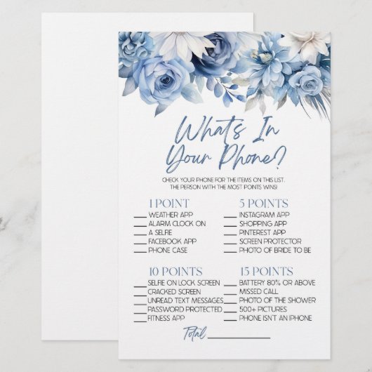 Blue Floral Wat Is In Telefoon Vrijgezellenfeest S Briefpapier (Voorkant / Achterkant)