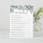 Blue Floral Wat zei de bruidegom spel Kaart (Staand voorkant)