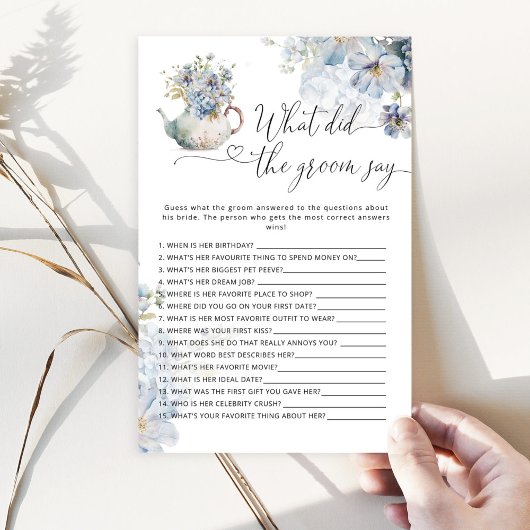 Blue Floral Wat zei de bruidegom zeggen bruidsspel