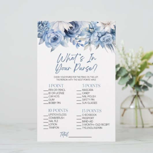 Blue Floral Wat zit er in Purse Vrijgezellenfeest  Briefpapier (Staand voorkant)