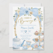 blue floral watercolor baby shower tea coquette kaart (Voorkant)