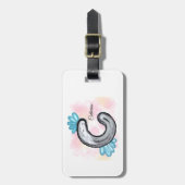 Blue Floral Watercolor Letter C Bagagelabel (Voorkant verticaal)