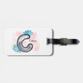 Blue Floral Watercolor Letter C Bagagelabel (Achterkant horizontaal)