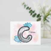 Blue Floral Watercolor Letter C Briefkaart (Staand voorkant)