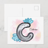 Blue Floral Watercolor Letter C Briefkaart (Voorkant / Achterkant)