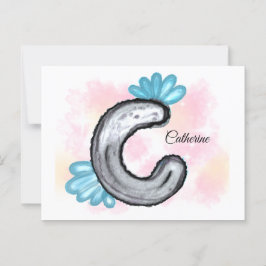 Blue Floral Watercolor Letter C Briefkaart