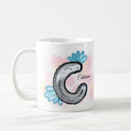 Blue Floral Watercolor Letter C Koffiemok