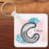 Blue Floral Watercolor Letter C Sleutelhanger (Voorkant)