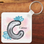 Blue Floral Watercolor Letter C Sleutelhanger (Achterkant)