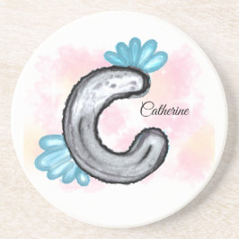 Blue Floral Watercolor Letter C Zandsteen Onderzetter
