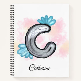 Blue Floral Watercolor Lettter C Notitieboek