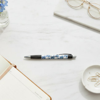 Blue Floral Watercolor Pattern Pen