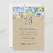 Blue Floral Waterverf 70e verjaardag Uitnodigen Kaart (Voorkant)