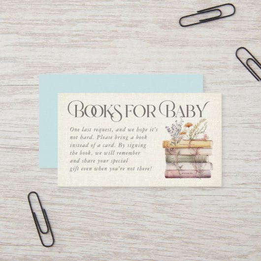 Blue Floral Waterverf Books for Baby Kaart Visitekaartje (Voorkant / Achterkant in situ)