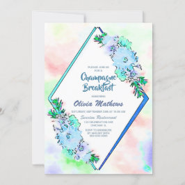 Blue Floral Waterverf Champagne Breakfast Kaart
