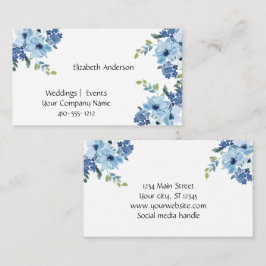 Blue Floral Waterverf Feminine Small Business Visitekaartje