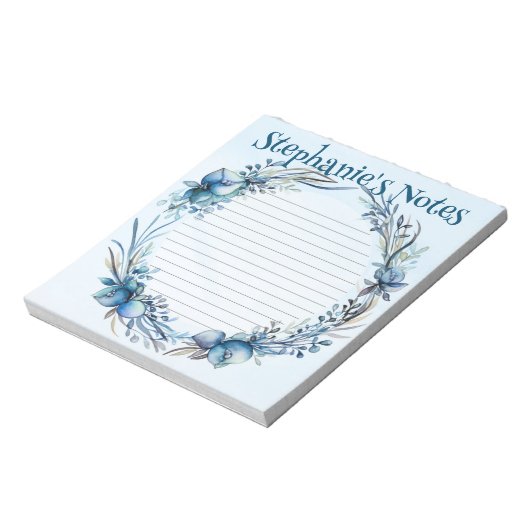 Blue Floral Waterverf gepersonaliseerd Notitieblok (Linkerzijde)
