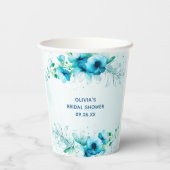 Blue Floral Waterverf gepersonaliseerd Vrijgezelle Papieren Bekers (Achterkant)