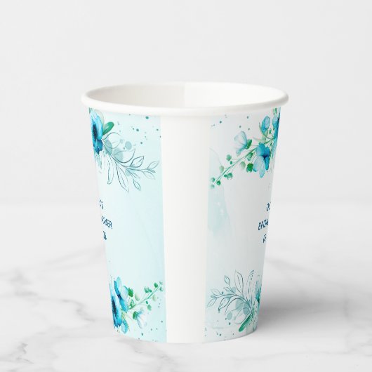 Blue Floral Waterverf gepersonaliseerd Vrijgezelle Papieren Bekers (Links)