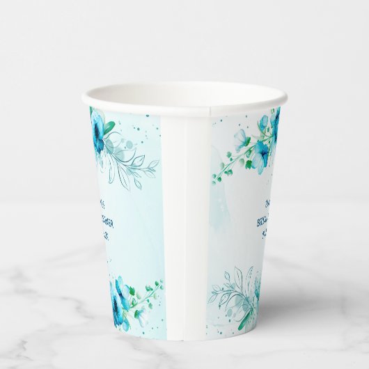 Blue Floral Waterverf gepersonaliseerd Vrijgezelle Papieren Bekers (Rechts)