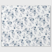 Blue Floral Waterverf Gift Wrapping Paper Cadeaupapier (Vlak)