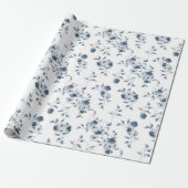 Blue Floral Waterverf Gift Wrapping Paper Cadeaupapier (Uitgerold)