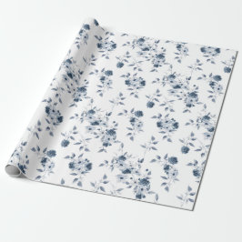 Blue Floral Waterverf Gift Wrapping Paper Cadeaupapier