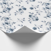 Blue Floral Waterverf Gift Wrapping Paper Cadeaupapier (Hoek)