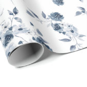 Blue Floral Waterverf Gift Wrapping Paper Cadeaupapier (Rol Hoek)