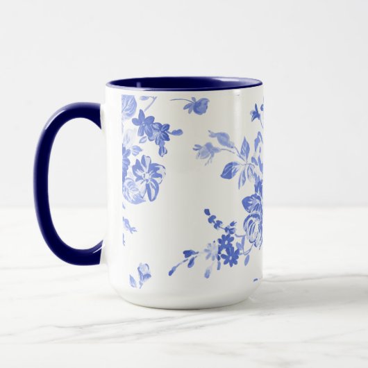 Blue Floral Waterverf Keramische Mok (Links)