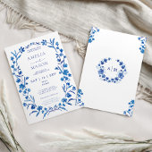 Blue Floral Waterverf Lijst bruiloft Kaart