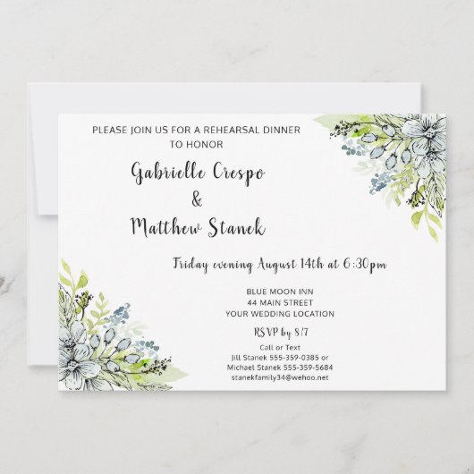 Blue Floral Waterverf Modern repetitiediner Kaart (Voorkant)