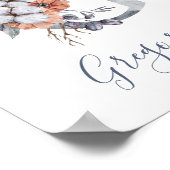 Blue Floral Waterverf Monogram G Achternaam Poster (Hoek)