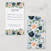 Blue Floral Waterverf Multi-Event Details Card Informatiekaartje (Voorkant / Achterkant)