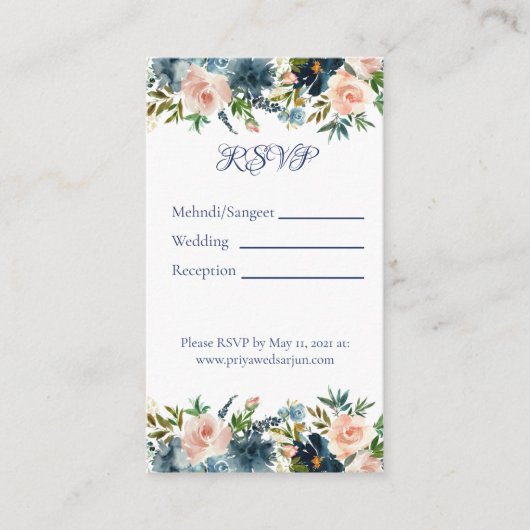 Blue Floral Waterverf Multi-Event Details Card Informatiekaartje (Voorkant)