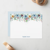 Blue Floral Waterverf op maat Notitiekaartje (Voorkant / Achterkant in situ)