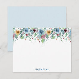 Blue Floral Waterverf op maat Notitiekaartje