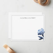 Blue Floral Waterverf Two Borders Paar Notitiekaartje (Voorkant / Achterkant in situ)