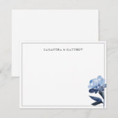 Blue Floral Waterverf Two Borders Paar Notitiekaartje (Voorkant / Achterkant)