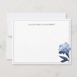 Blue Floral Waterverf Two Borders Paar Notitiekaartje