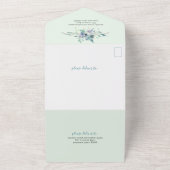 Blue Floral Waterverf Wedding All In One Uitnodiging (Buitenkant)