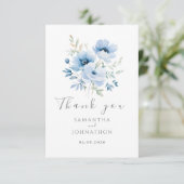 Blue Floral Waterverf Wedding Bedankkaart (Staand voorkant)