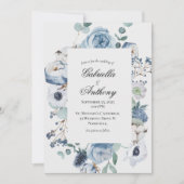 Blue Floral Waterverf Wedding Kaart (Voorkant)