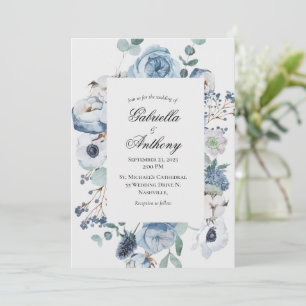 Blue Floral Waterverf Wedding Kaart